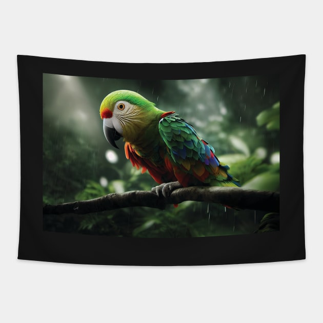 Macaw in the rain Tapestry by Geminiartstudio