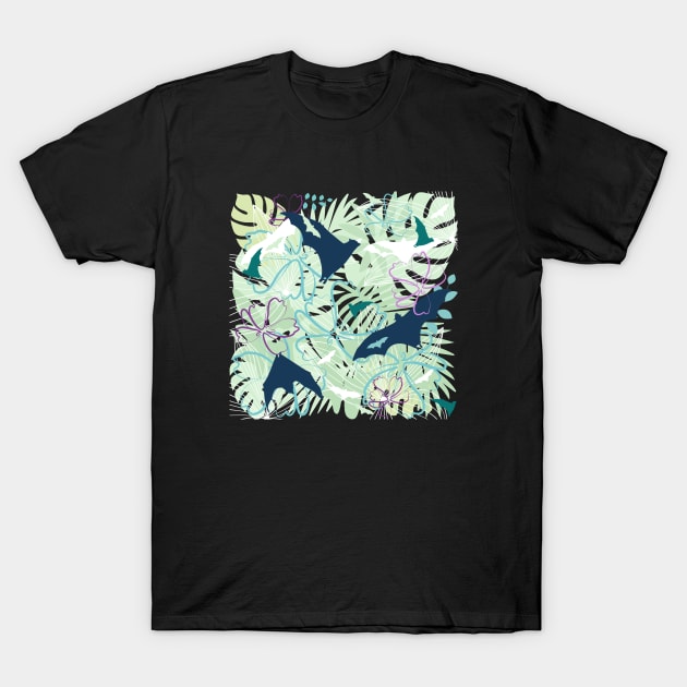 abstract bats with florals tee shirt