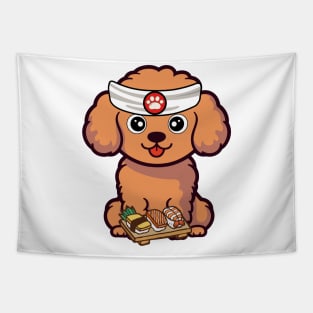 Funny brown dog is a sushi chef Tapestry
