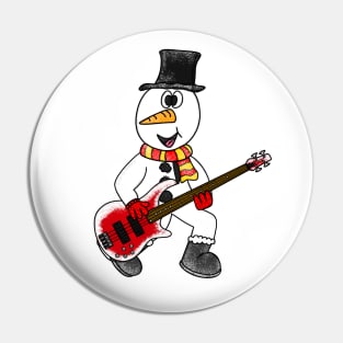 Christmas Bassist Snowman Playing Bass Guitar Xmas 2022 Pin