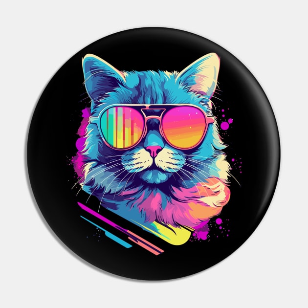 Party Cat in Sunglasses Men Women 80s 90s Retro Funny Cat Pin by KsuAnn