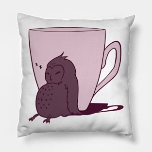 Sleepy Owl and Cup Purple Pillow