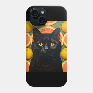 Black Cat Collage Surrounded by Citrus Fruit - Retro Vintage Unique Kitty Art Phone Case