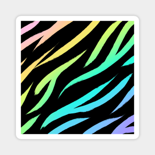 Pastel Rainbow Tiger Print On Black Background Magnet