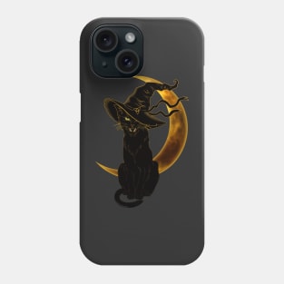 Black Cat with Witch Hat and Crescent Moon Phone Case