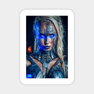 Cybernetic Beautiful Woman in Blue Magnet