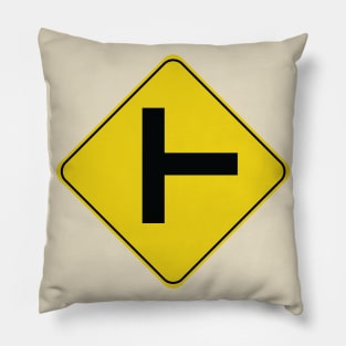 Caution Road Sign Three Way Intersection Pillow
