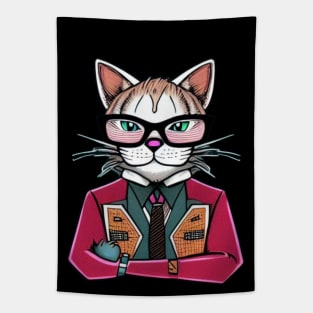 Funky Cat With Glasses Tapestry