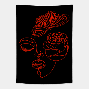 Woman With Flowers Line Art Abstract Line Women Tapestry