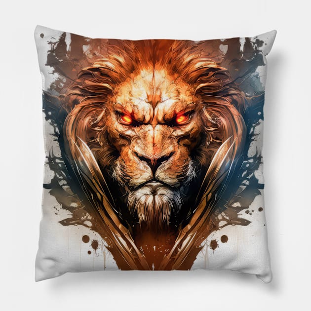 Lion Portrait Animal Painting Wildlife Outdoors Adventure Pillow by Cubebox