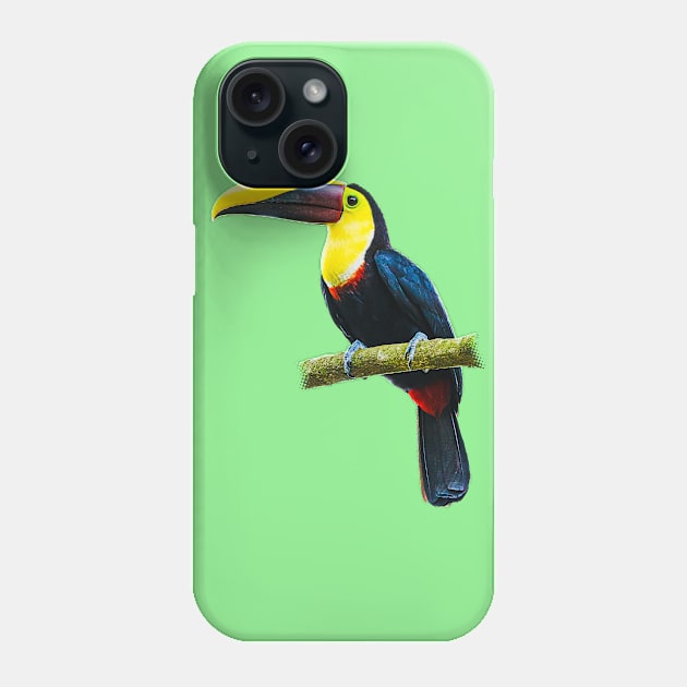 Toucan on a Branch (cutout with light green background) Phone Case by Jukka Heilimo