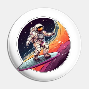 The Cosmic Voyager: Astronaut on Multicolor Spaceship Pin