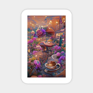 Psychedelic pink floral coffee shop| psychedelic floral coffee Magnet