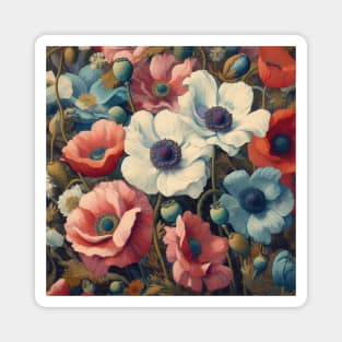 anemone and poppy flower pattern 7 Magnet