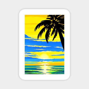 Summer Sunset Palm Tree Shadow Beach Ocean Magnet