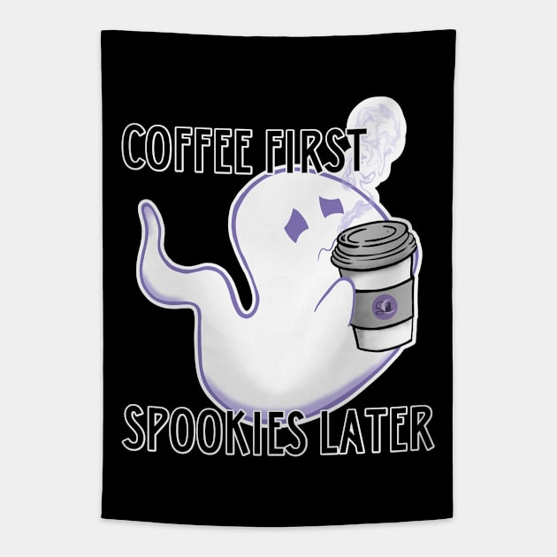 Coffee First, Spookies Later Tapestry by ShadowCatCreationsCo