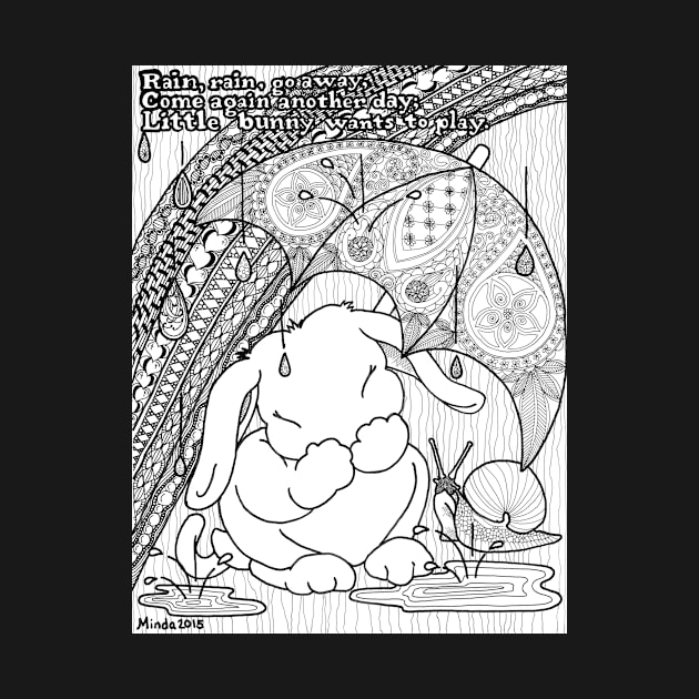 Bunny Nursery Rhyme Series-Rain, Rain, Go Away b&w by ArtbyMinda