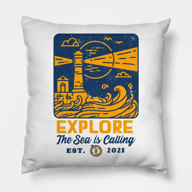 The Sea is calling The Beach the Ocean explore vintage distressed look Pillow by Joaddo