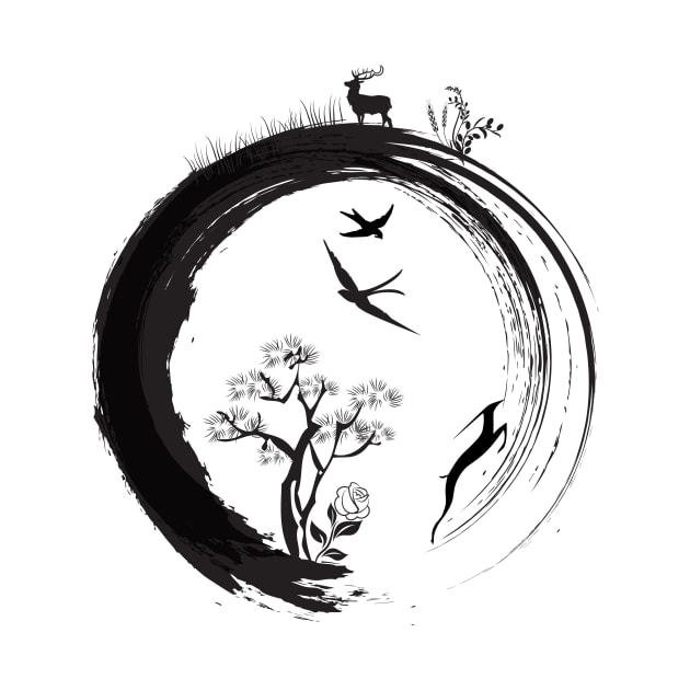 Enso Zen Circle Japanese Symbol Life Nature Tree Wildlife by oknoki