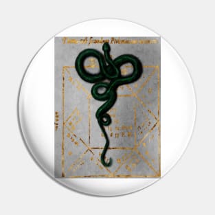 Gothic Watercolor Emerald Green Snake on Ancient Astrology Gold Foil Dark Academia Book Pin