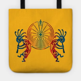 Kokopelli  & Man In The Maze Symbol colored Tote