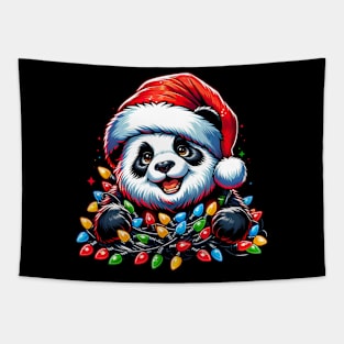 Panda Santa Christmas Light Christmas Panda Pajamas Tapestry