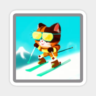 Cute Skiing Striped Cat Magnet