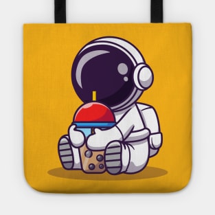 Cute Astronaut Drinking Boba Milk Tea Cartoon Tote