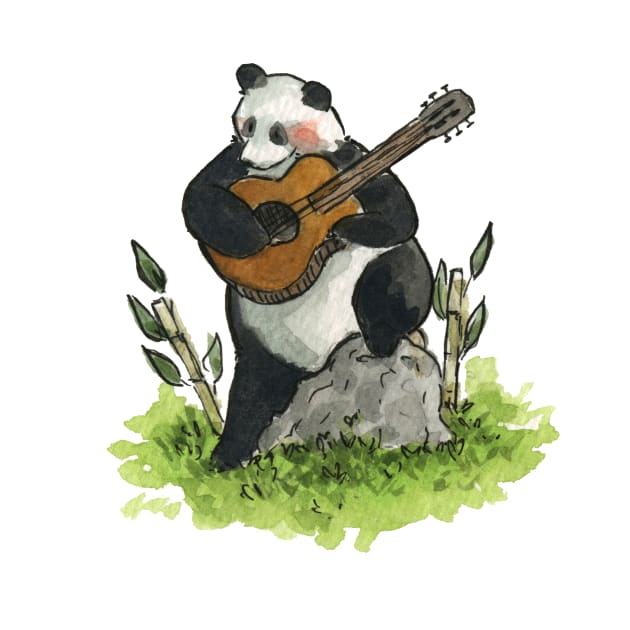 Panda Guitarrist Watercolour Design by Carlotta Mascolo Art