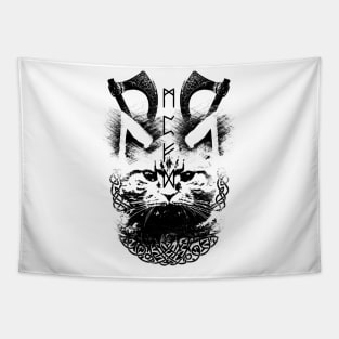 Abstract Cat in Viking Style - Black Tapestry