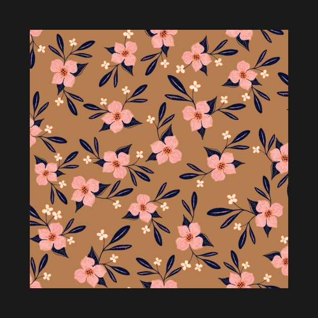 Pink flowers on brown by Papergrape