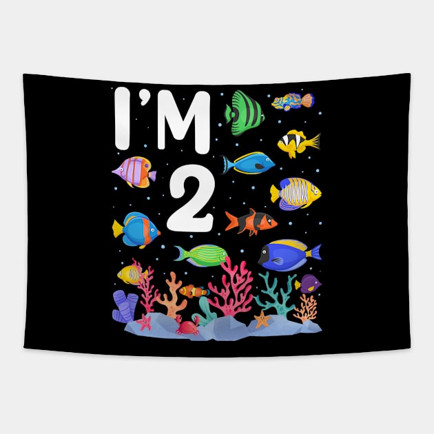 2nd Birthday Party Tropical Fish I'm Second Years Old age Bday Tapestry by Msafi