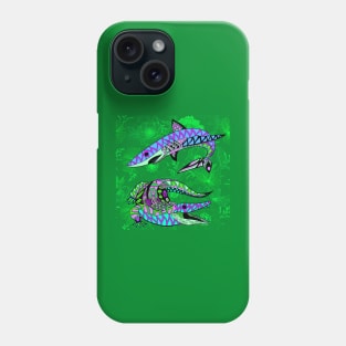 floral shark and gator in mandala zentangle kingdom of beast ecopop Phone Case