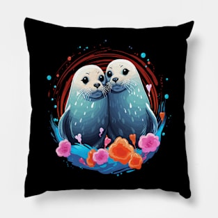 Harp Seal Couple Valentine Pillow