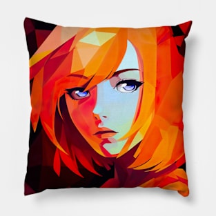 Geometric Girl Red - Anime Wallpaper Pillow