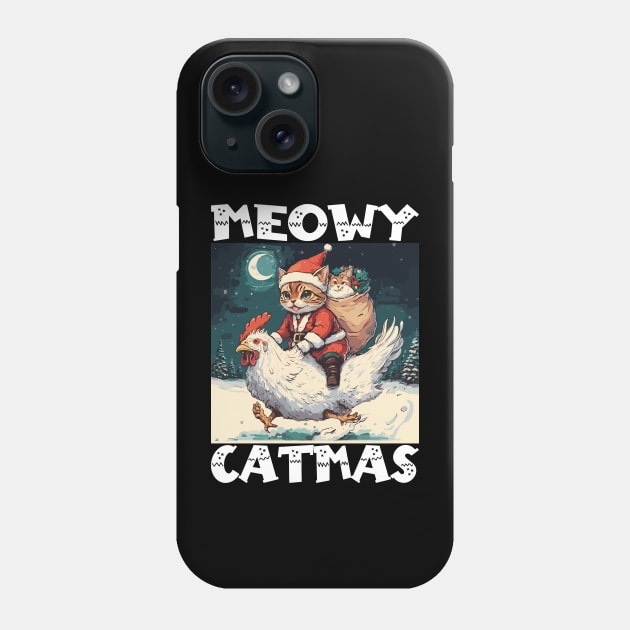 Meowy Catmas - 2, Funny Cute Cat on a Chicken Phone Case by Megadorim