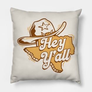 Retro Hey Y'all Texas // Vintage Texas Cartoon Pillow