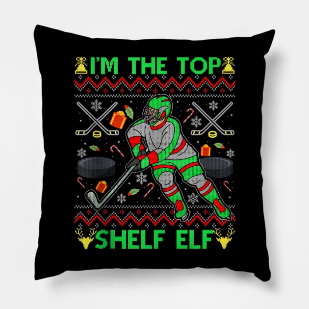 I'm the Top Shelf Elf - Funny Christmas Ice Hockey - Ugly Xmas Sweater Pillow by Origami Fashion