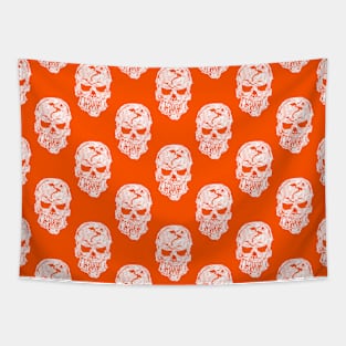 Orange Human Skulls Pattern Tapestry