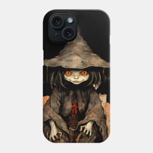 Halloween Apprentice: The Little Goblin Witch on a dark (knocked out) background Phone Case