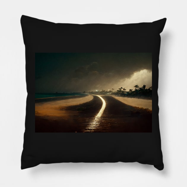 Beach Side Broken Road To Fantasy Island / Abstract And Surreal Unwind Art Pillow by Unwind-Art-Work