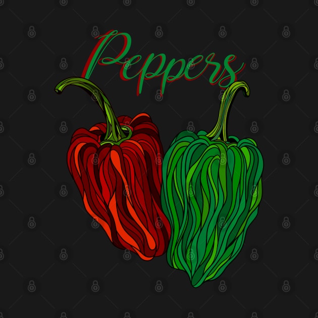 Peppers lettering, with drawn red & green peppers by DaveDanchuk