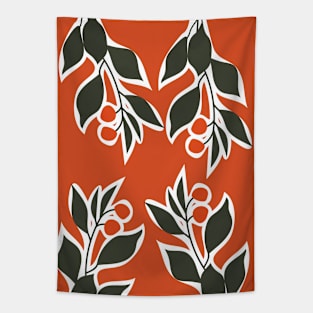 Red Cherry Leaf - Botanical, Abstract Tapestry