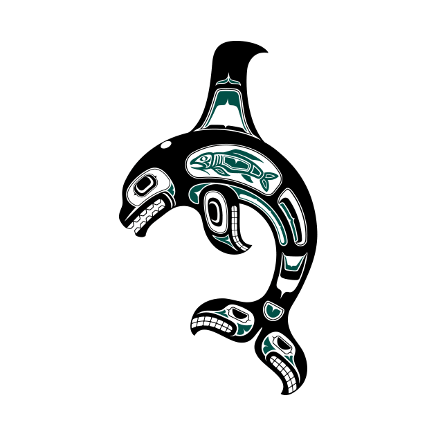 Teal Blue and Black Haida Spirit Killer Whale by jeffbartels