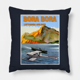 Lufthansa Airline Vintage Fly to Bora Bora Travel Advertising Poster Print Pillow