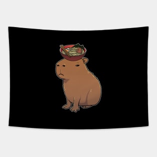 Capybara with Ramen Noodles on its head Tapestry