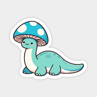 Kawaii simple Mushroom Hat Blue Dinosaur Brontosaurus Magnet