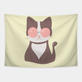 Modern Minimalist Cat: Muted Purple & White, Pink Glasses Art Tapestry