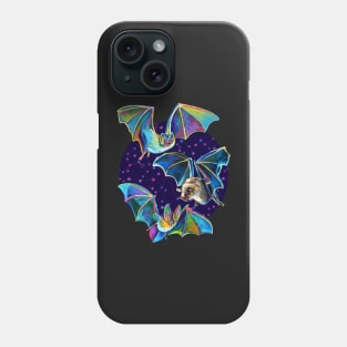 Psychedelic Bat Trio Pattern on Blue Phone Case