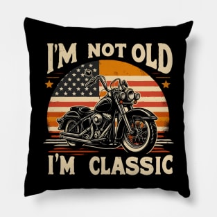 Vintage Biker America Flag Motorcycle Rider Father's Day Pillow